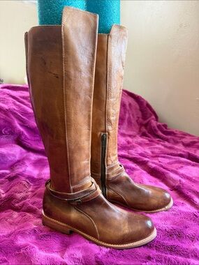 BED|STU Tall Over-the-Knee Leather Boots in Distressed Brown